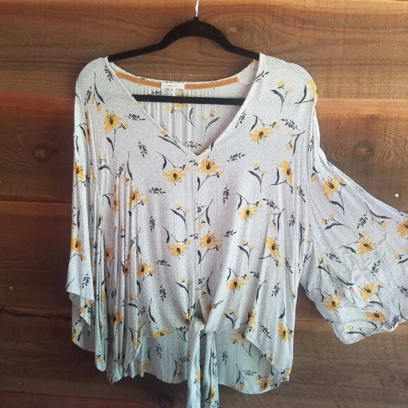 Maurices Floral Dress Shirt HARVEST Flower Flowy Sleeved Blouse Autumn Essential - Picture 4 of 9